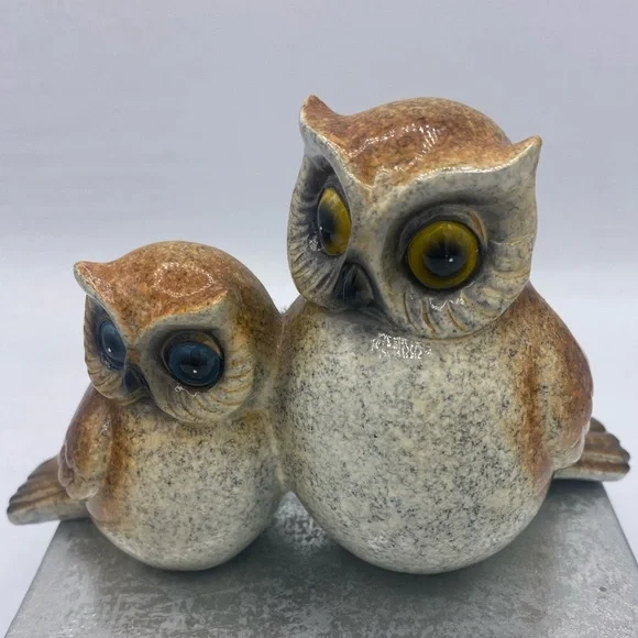 Vintage Otagiri Style Mother And Baby Owl Ceramic Figurines Charming MCM Decor - Picture 7 of 7